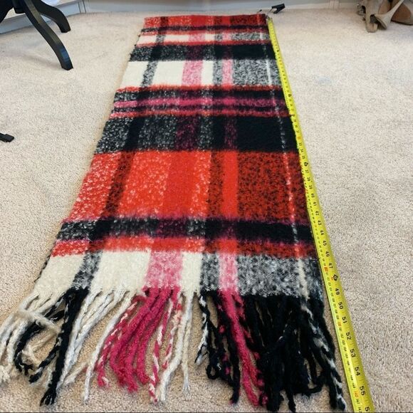 Indigo Black ivory red and pink plaid check blanket scarf - Picture 7 of 9